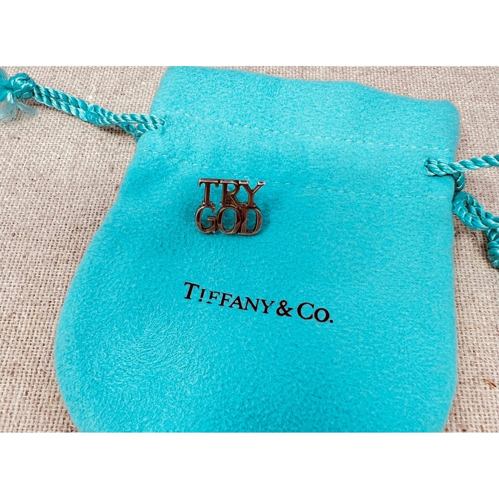 Vintage Tiffany & Co Try God Sterling Silver Lapel Pin Religious Faith Jewelry - Picture 2 of 4